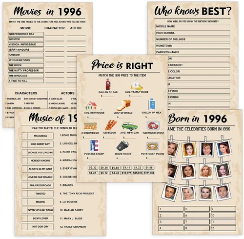 Miniatura 15 de QUPT Juegos de Fiesta de 30 Cumpleaños, Conjunto de 2 Actividades para 15 Invitados, Paquete de Juegos Nacidos en 1996, Suministros de Fiesta