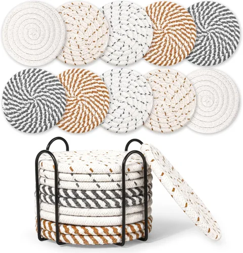 Mckanti 10 Piezas Posavasos para Bebidas con Soporte, Posavasos Absorbentes de 5 Colores para Bebidas, Posavasos Minimalistas Bohemios, Juego de