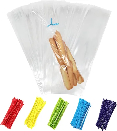 Miniatura 14 de Newkita Bolsas transparentes para golosinas de celofán de 8 x 10 pulgadas con lazos giratorios de 4 pulgadas, paquete de 100