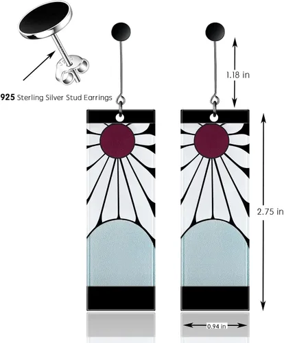Miniatura 2 de 925 Sterling Silver Tanjiro Earrings,Anime Demon Slayer Cosplay Tanjiro Black Earrings Ear clip Kimetsu No Yaiba Hanafuda Halloween For Men Women