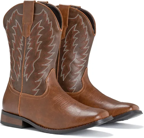 Miniatura 8 de IUV Botas de Vaquero para Hombre de Pie Ancho Punta Cuadrada Botas Occidentales con Bordado Clásico Duraderas Sin Cordones