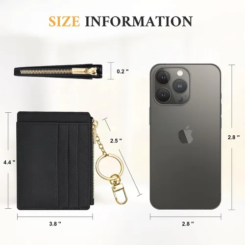 Miniatura 7 de Sodsay Estuche para tarjetas, cartera delgada con bolsillo frontal, para mujer, sujetatarjetas con llavero