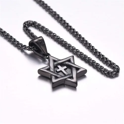Miniatura 27 de U7 - Collar con Estrella de David para hombres y mujeres, dije hexagonal de acero inoxidable con cruz/piedra de rubí/collares clásicos judíos