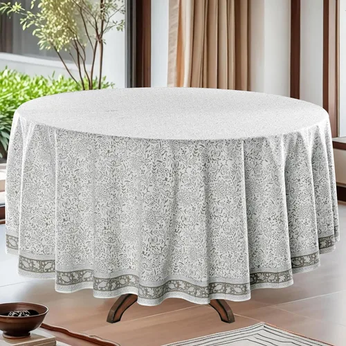 Miniatura 12 de Ridhi Mantel redondo de algodón reutilizable con estampado de bloque a mano, color verde espárragos, 60 pulgadas, mantel decorativo para uso diario