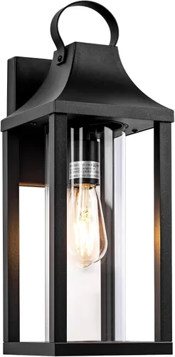 Miniatura 8 de Lámpara de porche de 17 pulgadas, grande, color negro, con vidrio transparente cilíndrico, IP65, impermeable, lámpara exterior para casa y exterior