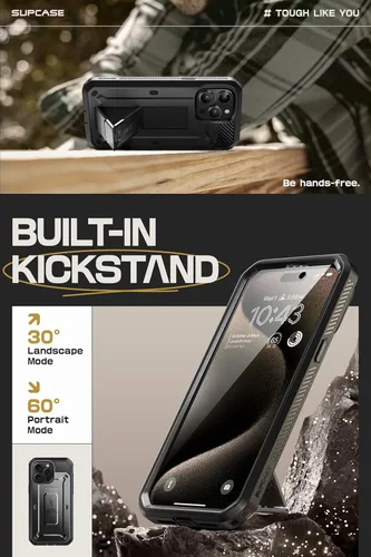 Miniatura 4 de SUPCASE Funda para iPhone 15 Pro con soporte y clip para cinturón, [Unicorn Beetle Pro] [Protector de pantalla integrado]