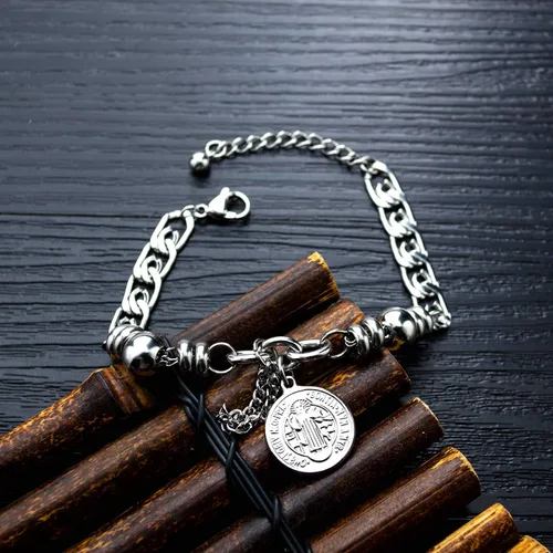 Miniatura 4 de TEMICO Pulsera de acero inoxidable con diseño de cruz de San Benito para mujer
