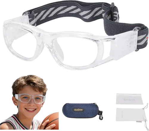 Miniatura 8 de N/A'' Gafas deportivas para niños, baloncesto, fútbol, entrenamiento, seguras, antiniebla, 7-12 Marco gris almohadilla blanca