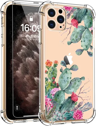 Miniatura 9 de LUXVEER Funda para iPhone 11 Pro con protector de pantalla, elegante diseño floral en TPU suave transparente, ajuste delgado, funda protectora