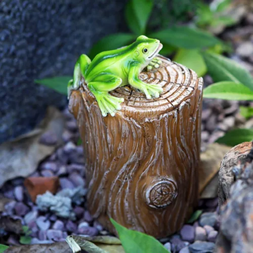 Miniatura 2 de Ocultar una llave fuera de la figura de tocón de rana decorativa para ocultar llaves al aire libre, llaves de repuesto para casa, caja de seguridad