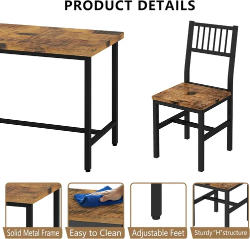 Miniatura 6 de AWQM Juego de mesa de comedor de 43.3 pulgadas para 4, mesa industrial con 4 sillas curvas, juego de mesa de cocina rectangular de 5 piezas