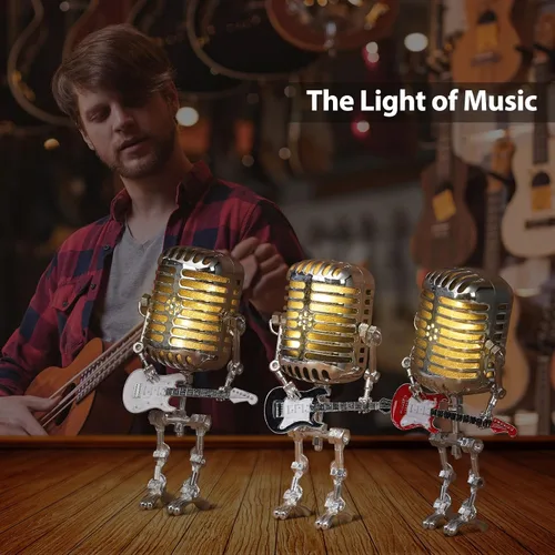 Miniatura 7 de Lámpara de Robot de Guitarra con Micrófono Vintage, Regalos de Música para Hombres, Regalos Geniales para Amantes de la Música, Luz Vintage Blanco