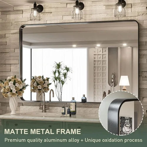 Miniatura 3 de TokeShimi - Espejo para pared de baño, espejo de tocador con marco de metal de aleación de aluminio mate cepillado e inoxidable, decoración rústica