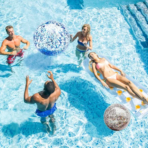 Miniatura 4 de Paquete de 5 bolas de playa de lentejuelas de 16 pulgadas y 24 pulgadas, inflables, confeti con purpurina, pelota de playa transparente, juguete