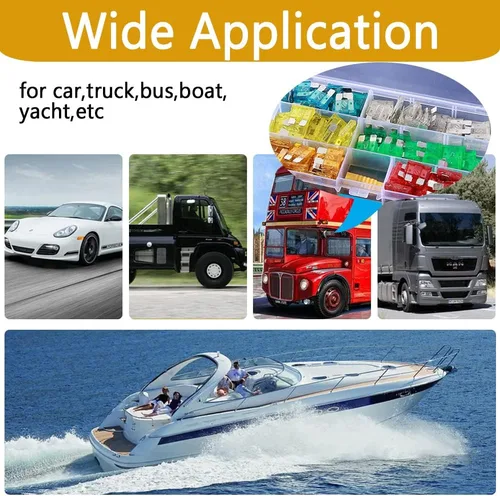 Miniatura 6 de 120 piezas de kit de surtido de fusibles estándar 5A 10A 15A 20A 25A 30A de tamaño mediano con inserción de colores para automóvil, barco, camión