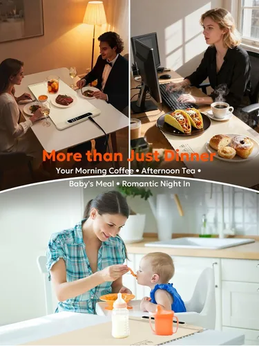 Miniatura 6 de FZF - Tapete de calentamiento eléctrico, calentador de alimentos portátil de calentamiento rápido para fiestas, buffet con temporizador de 0.5 a 10