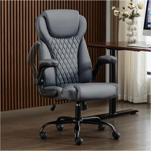 amseatec Silla de oficina, silla ejecutiva de piel sintética, sillas de escritorio de oficina en casa, silla ergonómica de escritorio para Gris