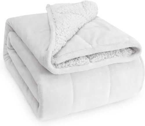 Miniatura 27 de Wemore Manta con peso de forro polar Sherpa para adulto, 10 libras de doble cara, acogedora y esponjosa, manta ultra mullida con parte superior