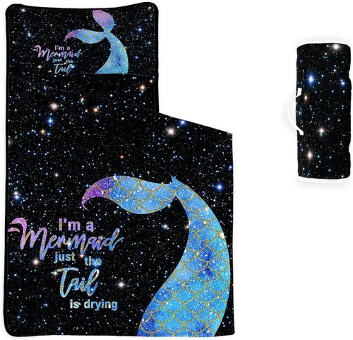 Miniatura 16 de Tapete para siesta espacial – Saco de dormir de galaxia espacial con almohada extraíble – Juego de ropa de cama para guardería y fiestas de pijamas