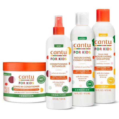 Cantu Care for Kids - Juego de régimen de cuidado del cabello con champú de gran tamaño + acondicionador + desenredante + acondicionador sin