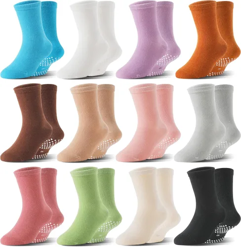 Welwoos Baby Girls Toddlers Grips Socks Kids Non Slip Anti Skid Cotton Socks with Grippers 12 Pairs