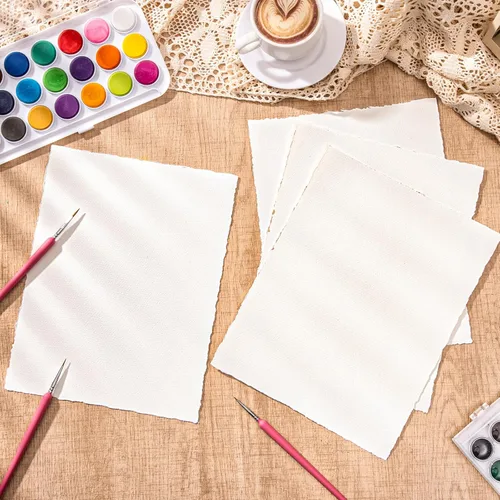 Miniatura 4 de 50 hojas de papel de acuarela de 8.5 x 11 pulgadas, papel rugoso / texturizado hecho a mano de 5.64 oz/m² con bordes deckled para invitaciones