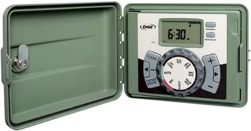 Temporizador de sistema de pulverización con panel de giro, para exterior, de la marca Orbit, Verde