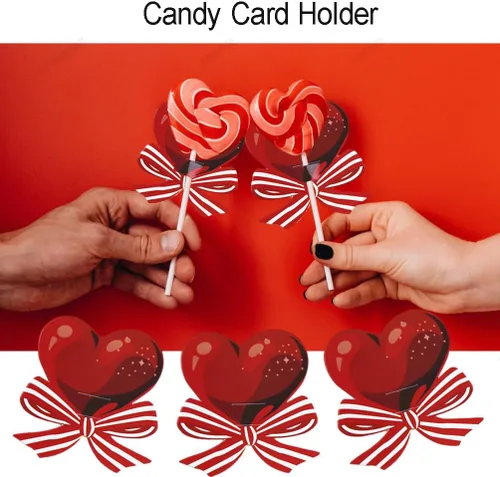 Miniatura 4 de Decoraciones de tarjetas de papel con forma de piruleta de corazón para el día de San Valentín, tarjetero de caramelo para pan de azúcar, paquete