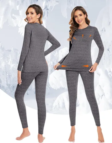 Miniatura 2 de YADIFEN Conjunto de ropa interior térmica para mujer, pantalones largos para mujer, capa base con forro polar, ropa interior larga, parte superior