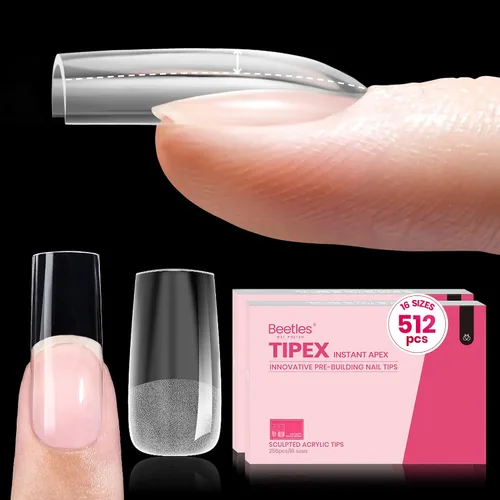 Miniatura 25 de Beetles Tipex - Uñas postizas con ápice instantáneo, 192 uñas, preconstruidas y pregrabadas, largas, cuadradas, fuertes y gruesas, uñas postizas a