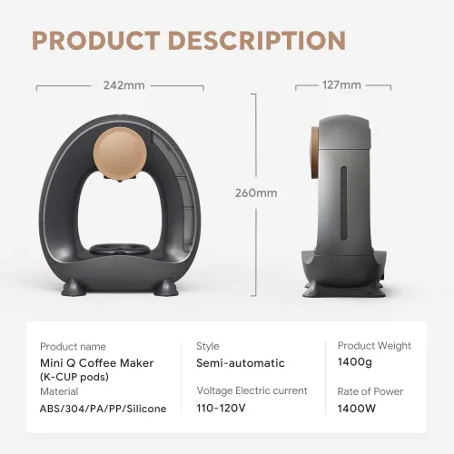 Miniatura 2 de Pod and Grounds - Cafetera de una sola porción, 2 en 1, de una taza, compatible con cápsulas K-Cup y café molido/té, diseño compacto, 4-8 onzas, gris