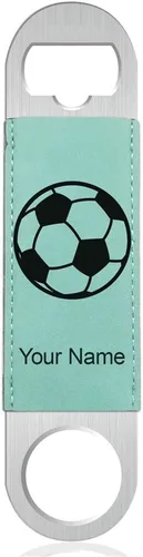 Miniatura 8 de LaserGram Abrebotellas, balón de fútbol, grabado personalizado incluido (cuero sintético, negro y dorado)