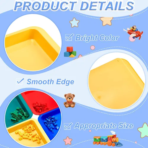 Miniatura 3 de Tatuo Paquete de 16 bandejas de arte de plástico grandes y coloridas para niños, bandejas multicolor de 14 x 10 x 2 pulgadas, bandejas apilables