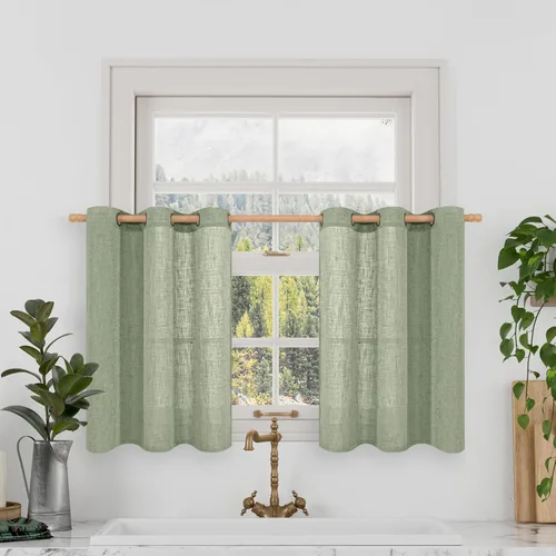 Miniatura 72 de LAMIT Cortinas de lino sintético para dormitorio, paneles filtrantes de luz, cortinas de lino con protección de privacidad con ojales para ventanas