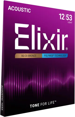 Miniatura 8 de Elixir, cuerdas de bronce para guitarra acústica 80/20 con recubrimiento Polyweb, extralivianas (.010-.047), blanco negro rojo azul