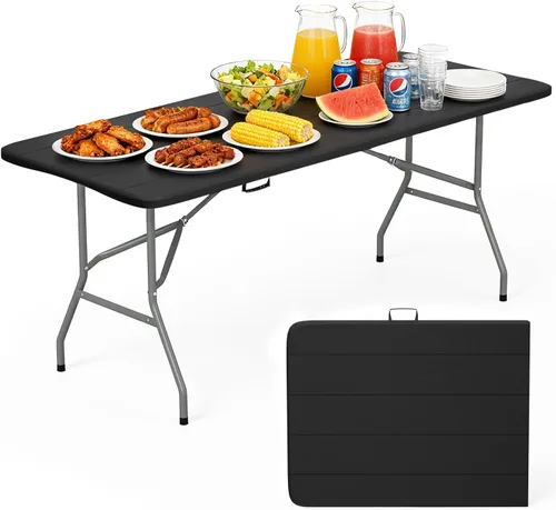 Miniatura 13 de Mesa Plegable de 6 Pies de Plástico Resistente Plegable con Asa de Transporte para Fiesta de Jardín, Picnic, Camping, Barbacoa, Comedor, Cocina