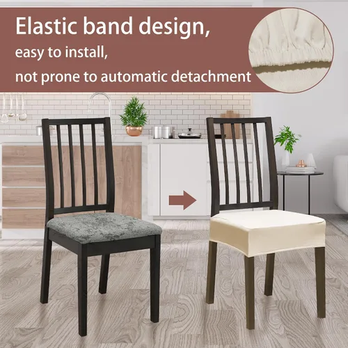 Miniatura 6 de Juego de 4 fundas elásticas para sillas de comedor, fundas para sillas de comedor, fundas para sillas de cocina, fundas de asiento extraíbles y Beige