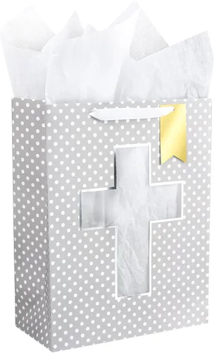 Miniatura 11 de Loveinside Bolsa de regalo azul, bolsa de regalo con diseño de cruz religiosa y puntos con papel de seda, etiqueta para bautismos de bebé, baby