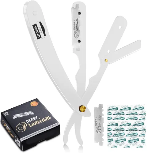 Miniatura 10 de Utopia Care - Rasuradora de seguridad profesional, para peluquero, de borde recto, con 100 cuchillas Derby, 100 % acero inoxidable, (negro)