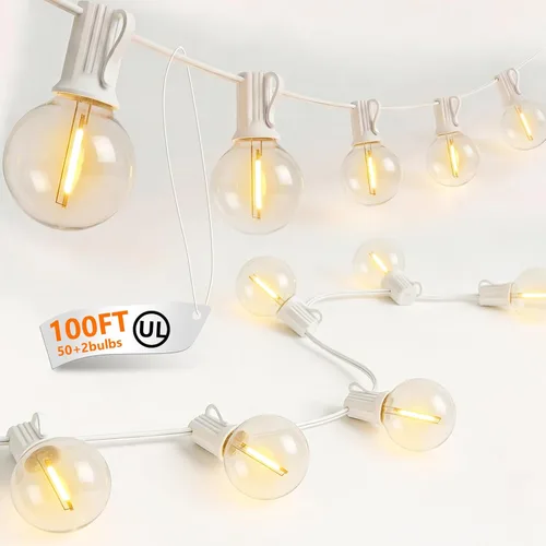 Miniatura 9 de Cadena de luces para exteriores de 50 pies con bombillas G40, luces impermeables para patio con 27 bombillas LED inastillables (2 repuestos)