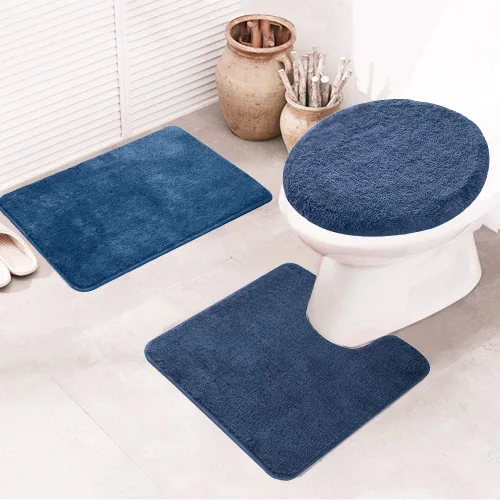 Miniatura 14 de Juego de 2 tapetes de baño de espuma viscoelástica de adoquines, suaves, absorbentes, antideslizantes, para inodoro, ducha, baño, alfombra Negro