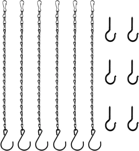 Cadenas colgantes de plantas, cadenas colgantes de metal negro de 24 pulgadas para colgar macetas, cestas de comedero de pájaros, linternas, adornos