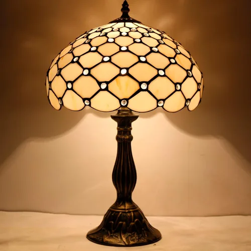 Miniatura 2 de WERFACTORY Tiffany - Lámpara de mesa con cuentas de cristal de color ámbar, lámpara de mesa de escritorio, luz de lectura de 12 x 12 x 18 pulgadas