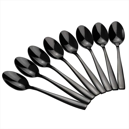 Miniatura 7 de Teyyvn Juego de 8 cucharas de café de acero inoxidable negro, juego de cucharas de café Demitasse Cucharas Demitasse de 5 pulgadas, acabado