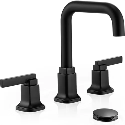Grifo de lavabo de baño negro generalizado de 4 a 16 pulgadas, grifos de baño giratorios de 360 grados para fregadero de 3 agujeros con 2 asas y
