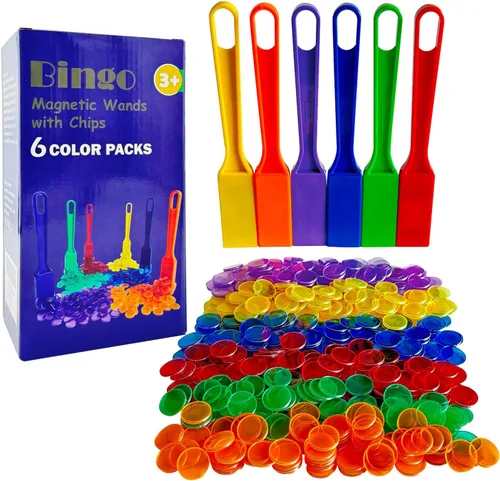 Yuanhe Virutas magnéticas de varita de bingo, 6 colores para aprendizaje de ciencias, conteo familiar, actividades nocturnas