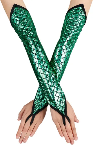 Miniatura 9 de color cosplayer Mermaid Gloves Fish Scales Arm Sleeves Sequin Gloves Fish Scale Fingerless Gloves with Fins