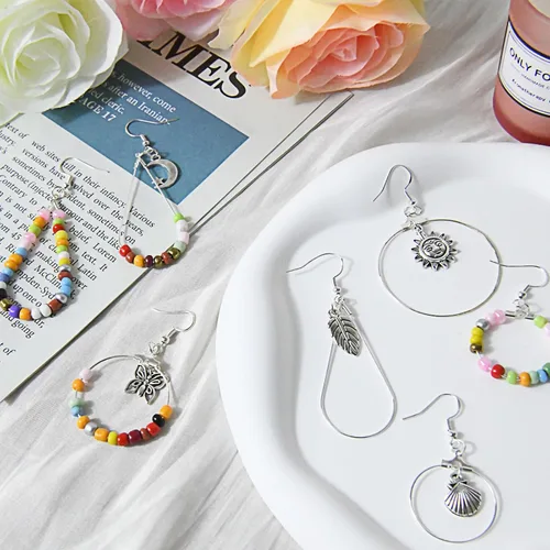 Miniatura 2 de XKCWXY 755 Piezas Aros con Cuentas para Hacer Joyas, con Accesorios para Aretes Aros con Cuentas Redondos en Forma de Lágrima, Ganchos y Respaldos
