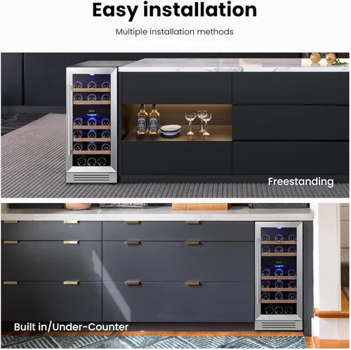 Miniatura 7 de Yeego Refrigerador de Vino - Refrigerador de Vino de Doble Zona de 15 Pulgadas con Capacidad para 28 Botellas, 40-65°F Refrigerador de Vino