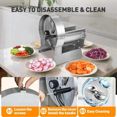Miniatura 8 de Cortadora de verduras eléctrica y manual comercial, 0–13mm, máquina de corte de frutas de acero inoxidable comercial 2-EN-1, cortador de alimentos